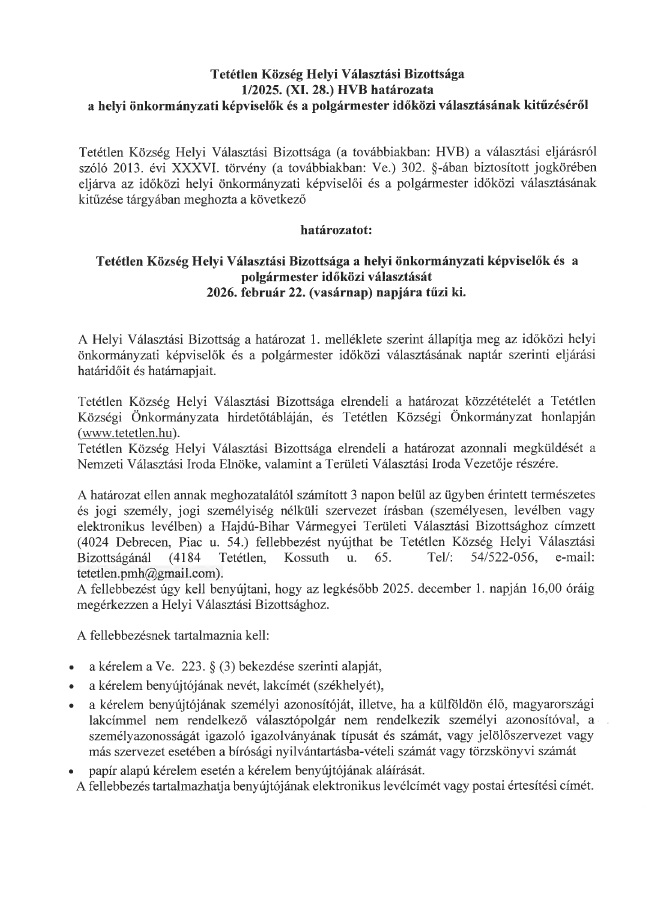 1 2025 XI 28 HVB hatarozat idokozi valasztas kituzeserol