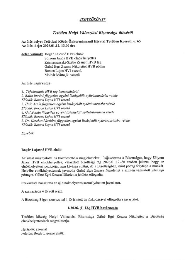 1 2026 HVB hatarozat