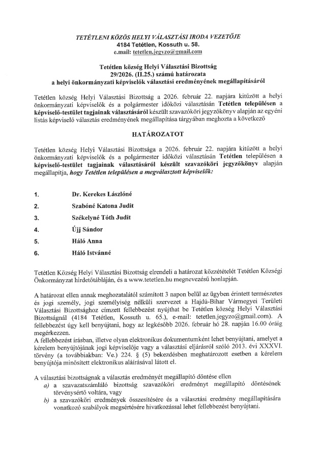 29 2026 II 25 HVB hatarozat kepviselo eredmeny