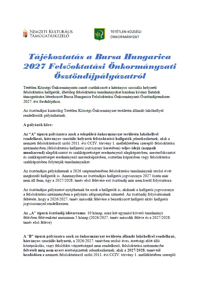 Bursa Hungarica palyazati kiiras tajekoztato